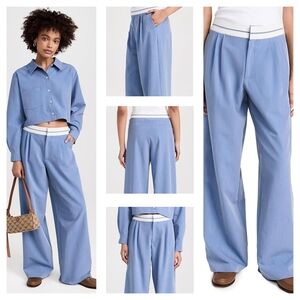 Wayf Preston Pleated Wide Leg Pants Size Medium - Chambray Blue